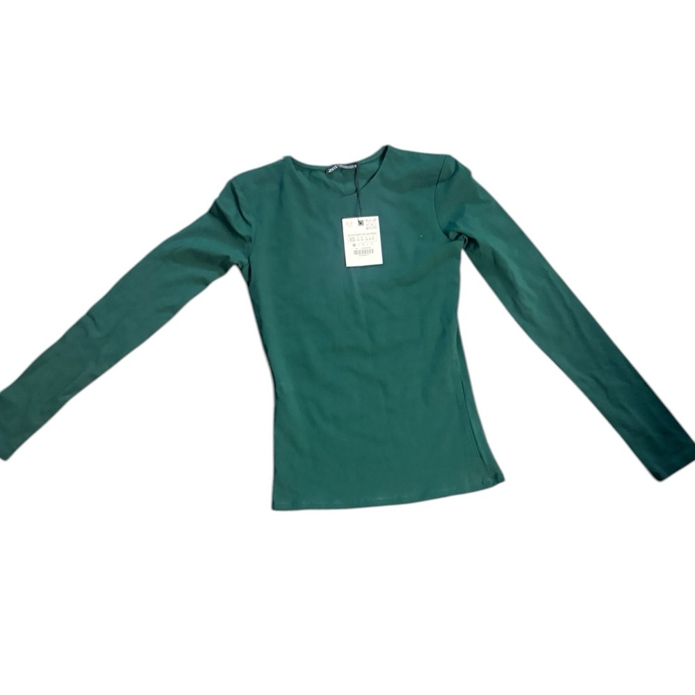 Zara Emerald Green Long Sleeve Crewneck Top